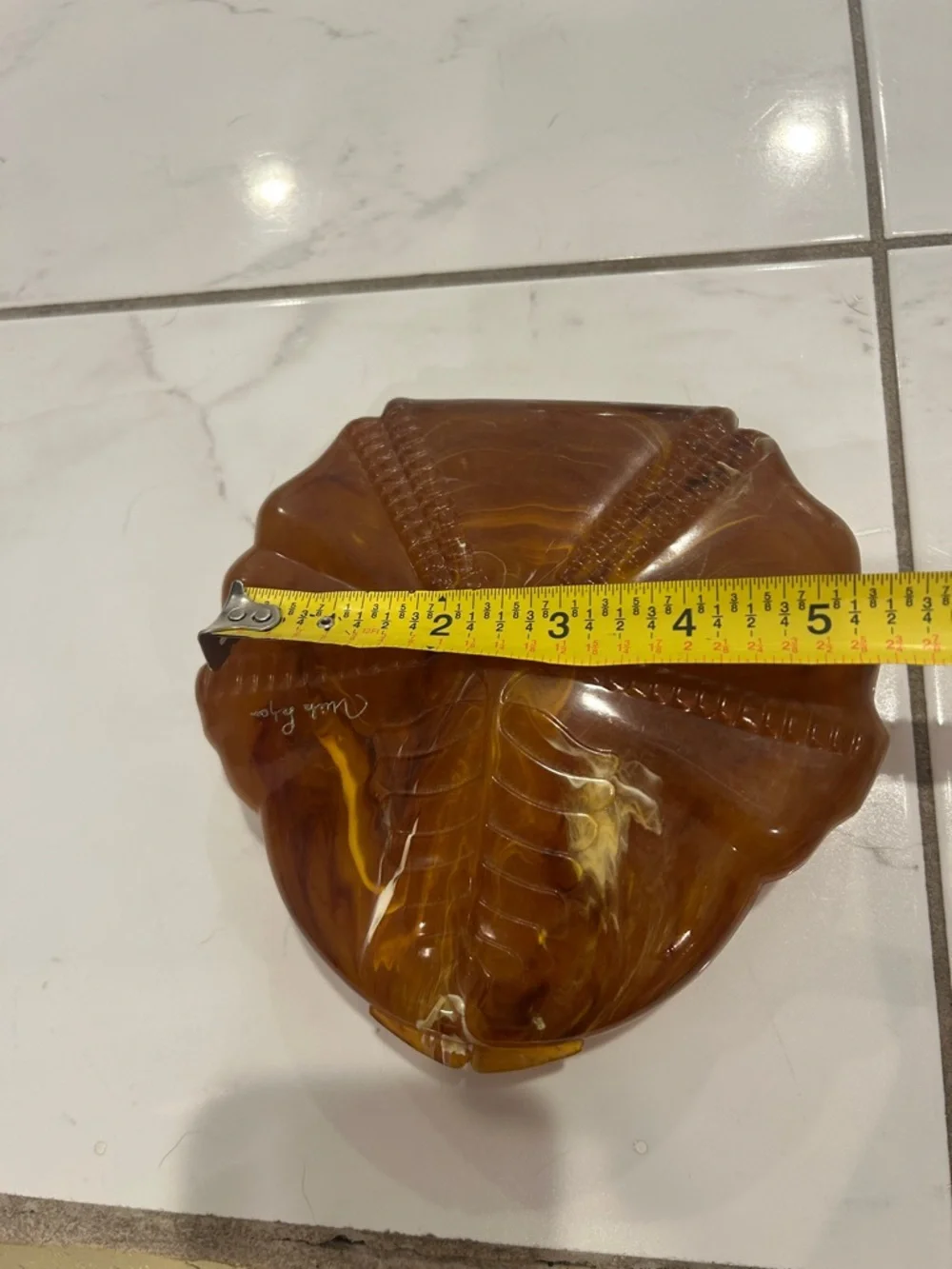Vintage faux tortoise sand dollar powder box  Decorative  Shell Accent - Signed